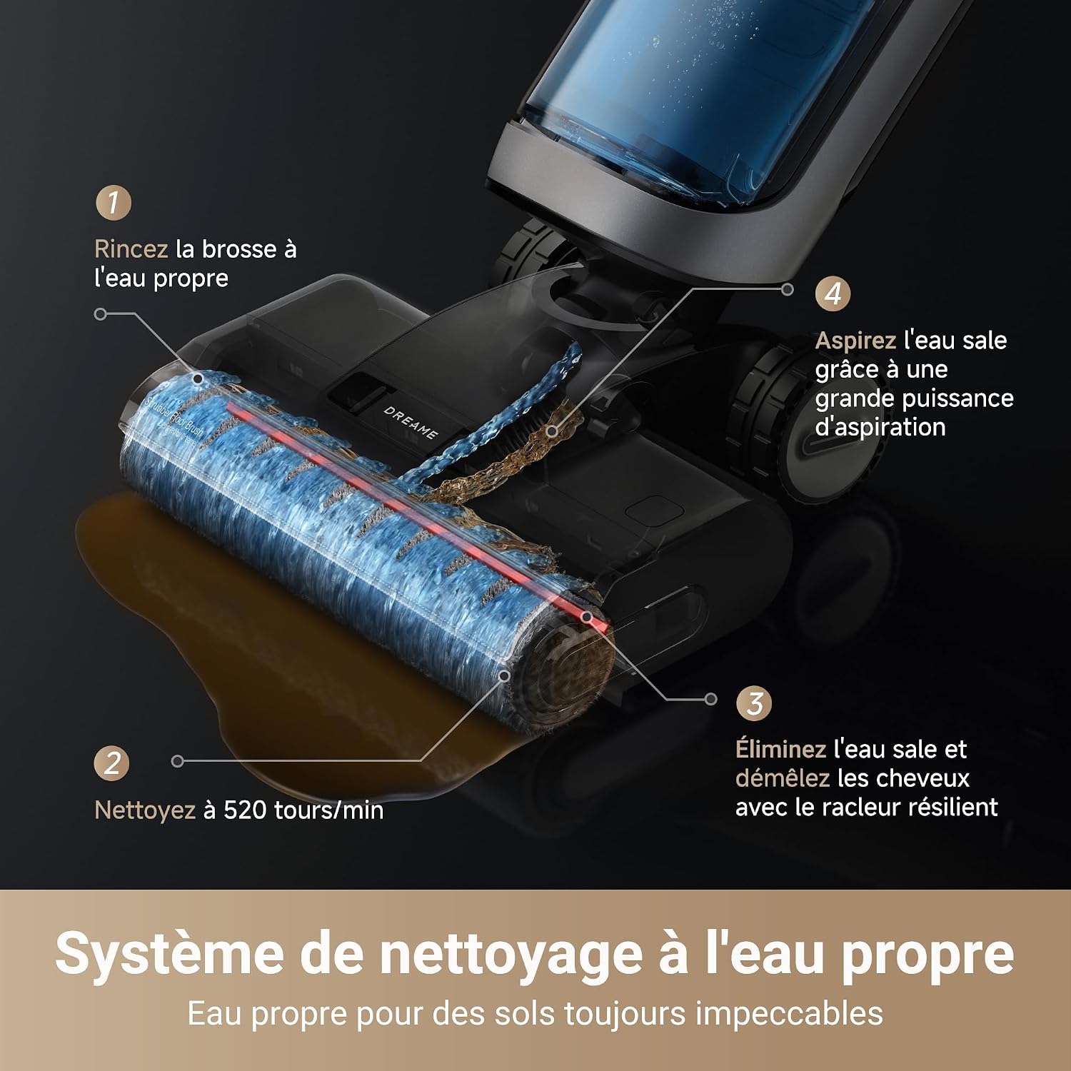 dreame H14 Pro Aspirateur Laveur, Design Plat à 180°, Nett. Brosse 60 °C – Image 7